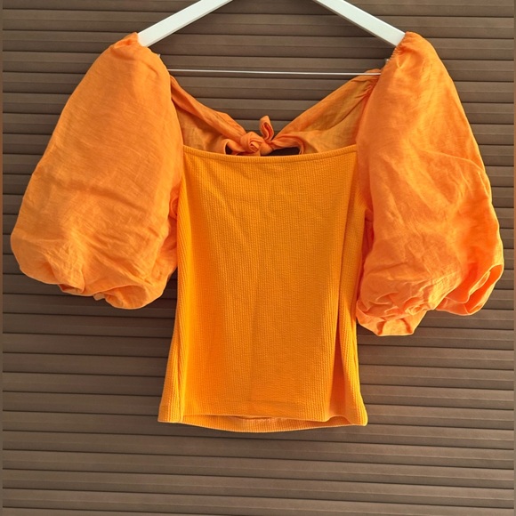 Sandro Bright Orange Puff Sleeve Blouse L/XL - Picture 1 of 4